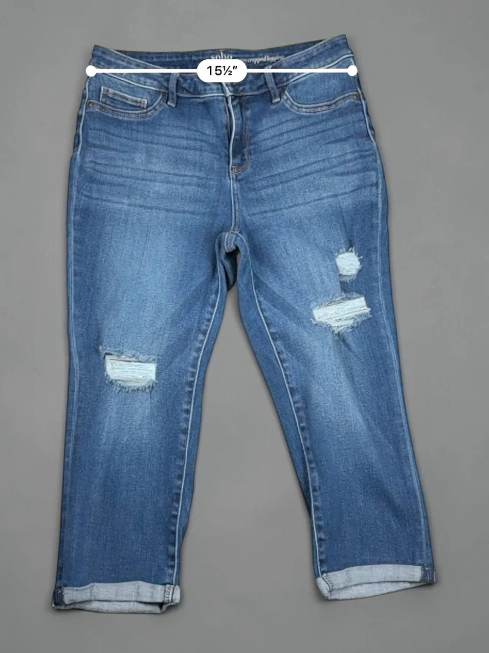 SOHO New York & Company Curvy Cropped Jeans Size 12 Distressed Stretch Denim